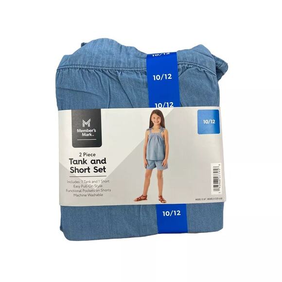 Members Mark Girls Easy Pull On Tank and Short Set Chambray Size 10/12 - Picture 2 of 3